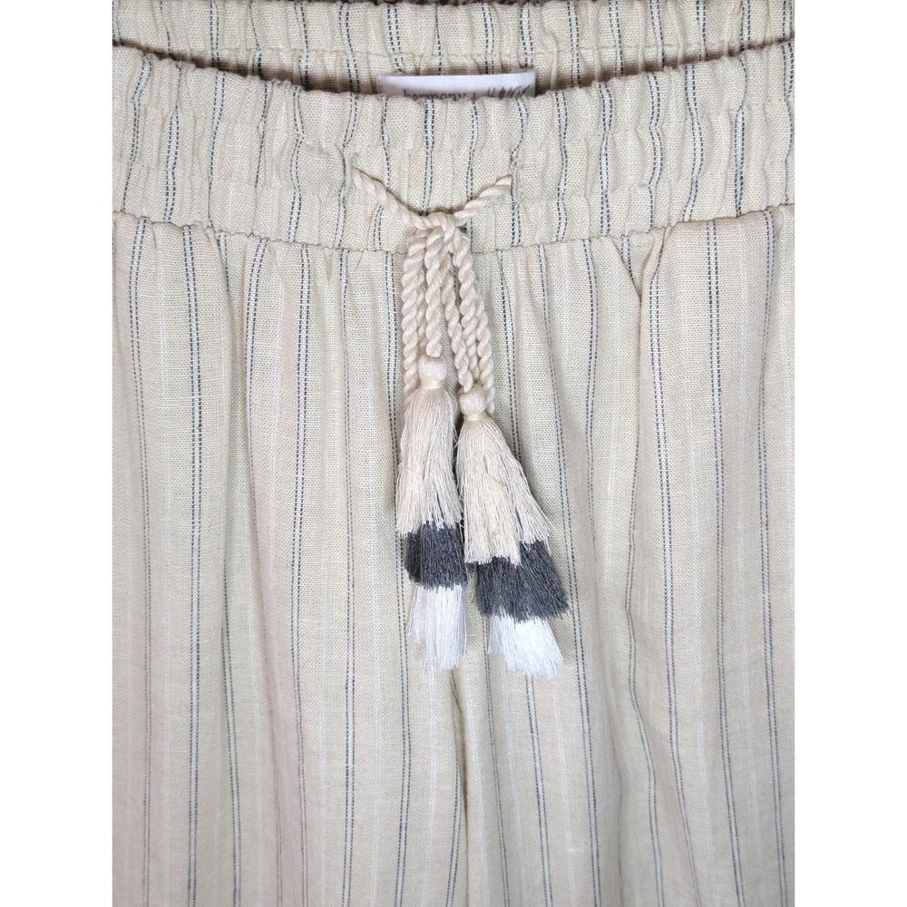 Harmony & Havoc Wide Leg Cropped Pants Medium Linen Blend Stripes Stretch Waist‎ - Picture 3 of 7